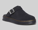 Black Dr Martens Brookline Mule with buckle strap and yellow stitching