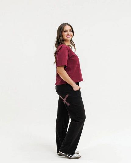 Homelee - Avenue Pant (Black with Merlot X)