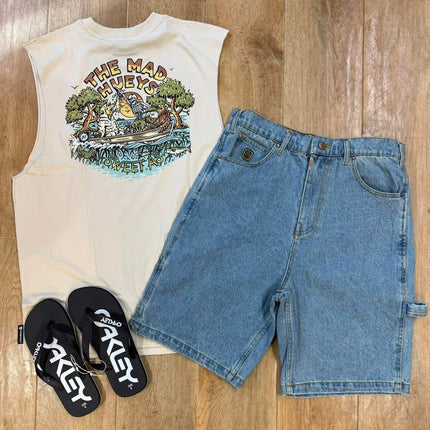 <strong>BEACH OR BBQ DAYS</strong> - Muscle Fit & Denim Shorts are an easy relaxed and combo.