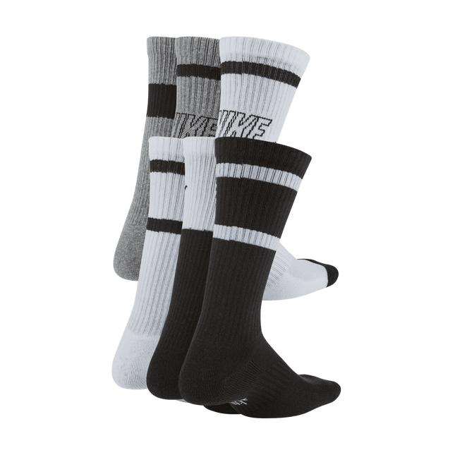 Nike -Everyday Kids Cushioned Crew Socks 6 Pairs (Black/White/Grey)