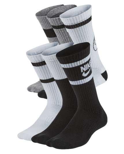 Nike -Everyday Kids Cushioned Crew Socks 6 Pairs (Black/White/Grey)