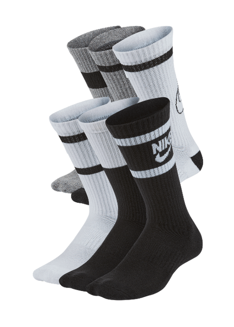Nike -Everyday Kids Cushioned Crew Socks 6 Pairs (Black/White/Grey)
