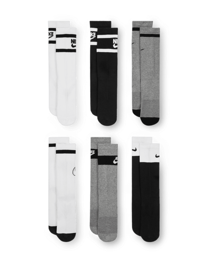 Nike -Everyday Kids Cushioned Crew Socks 6 Pairs (Black/White/Grey)