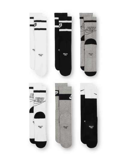Nike -Everyday Kids Cushioned Crew Socks 6 Pairs (Black/White/Grey)