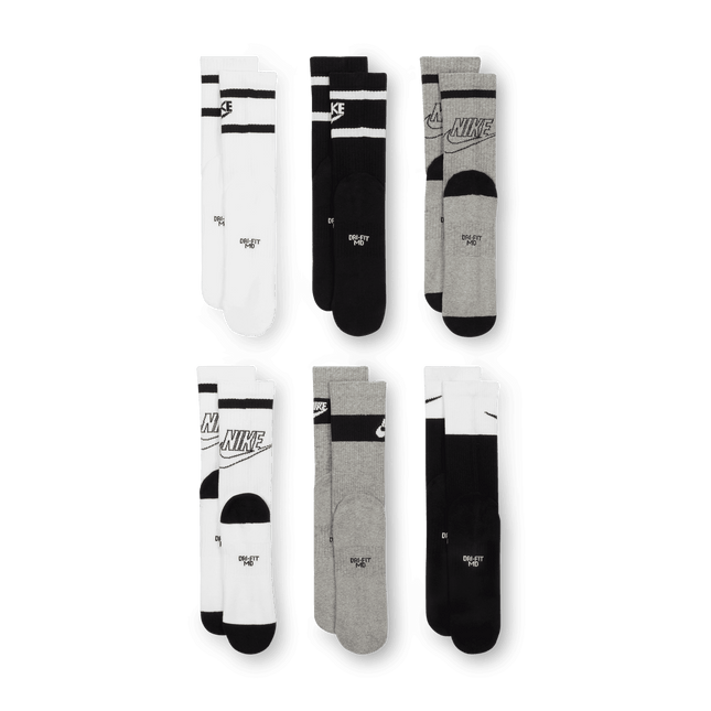 Nike -Everyday Kids Cushioned Crew Socks 6 Pairs (Black/White/Grey)