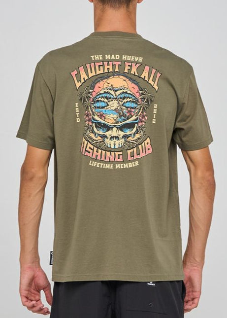 The Mad Hueys - Caught Fk All Skull  Short Sleeve Tee (Olive)