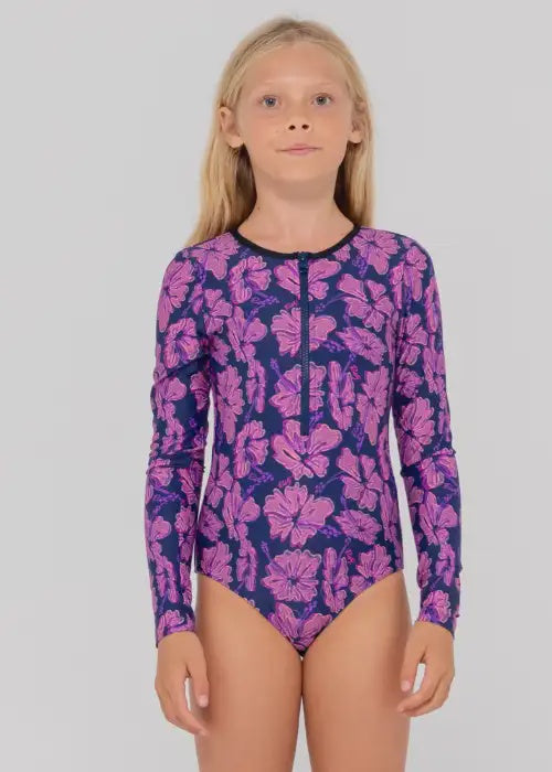 Rusty - Hibiscus Long Sleeve One Piece (Girls)