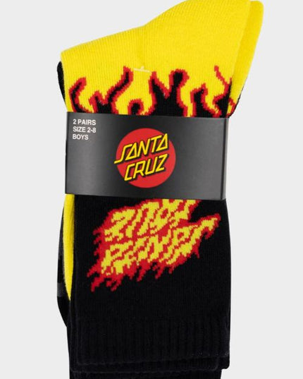 Santa Cruz - Flaming Stack Crew Sock 2Pk (Yellow/Black)