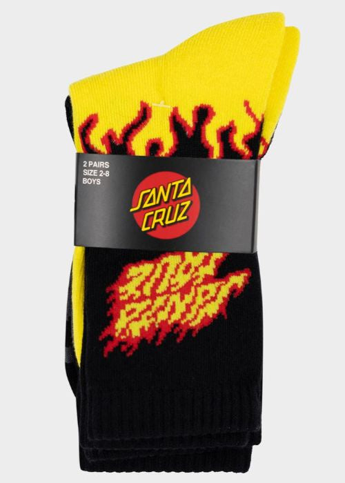 Santa Cruz - Flaming Stack Crew Sock 2Pk (Yellow/Black)