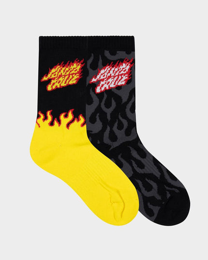 Santa Cruz - Flaming Stack Crew Sock 2Pk (Yellow/Black)