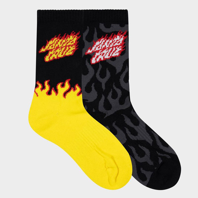 Santa Cruz - Flaming Stack Crew Sock 2Pk (Yellow/Black)