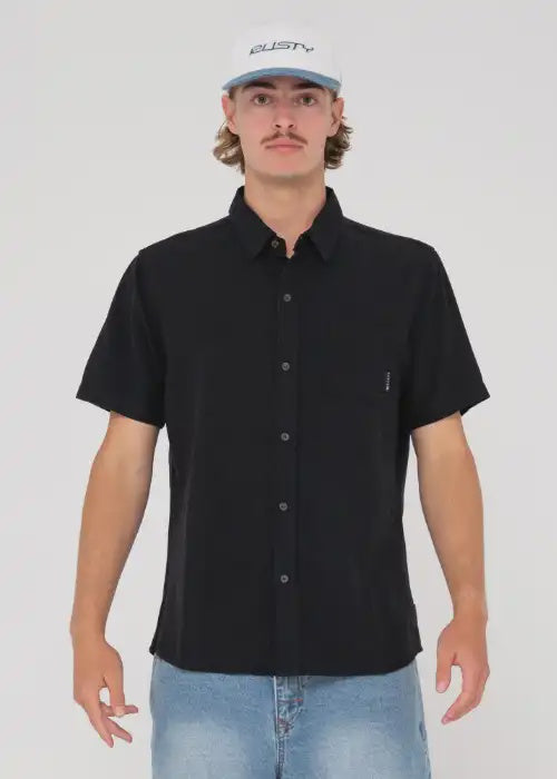 Rusty - Overtone Short Sleeve Linen Shirt (Black)