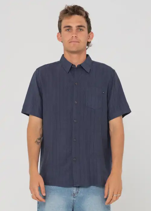 Rusty - Pinstripe Short Sleeve Shirt (Navy Blue)