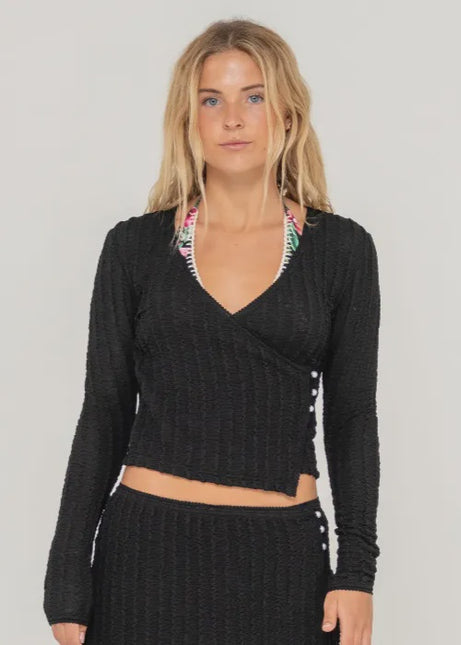 Rusty - I Kissed A Pearl Lace Wrap Long Sleeve Top