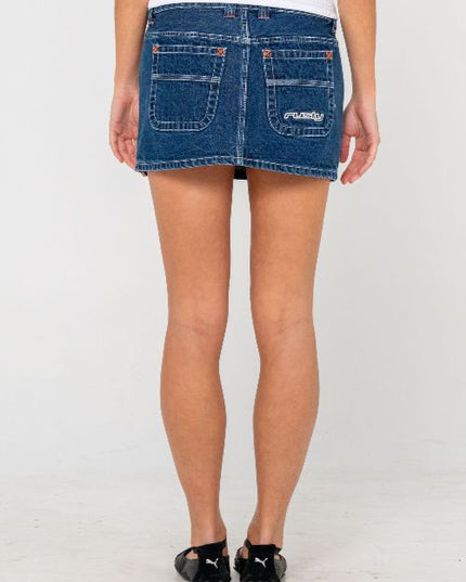 Rusty - Flip Mommy Low Rise Mini Denim Skirt (Deep Sea Blue/Orange)