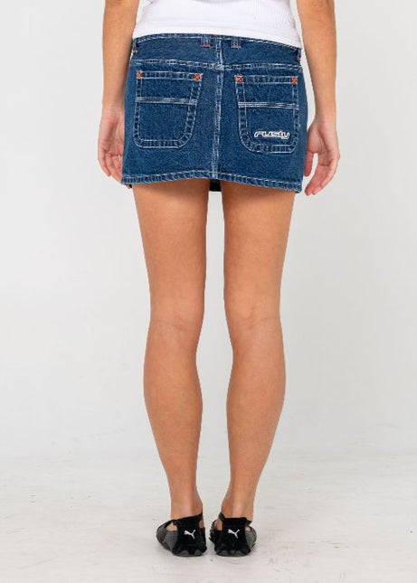 Rusty - Flip Mommy Low Rise Mini Denim Skirt (Deep Sea Blue/Orange)
