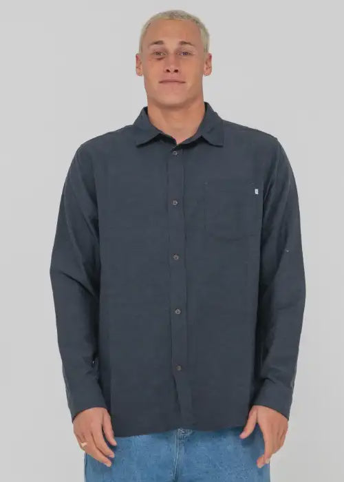 Rusty - Overtone Long Sleeve Linen Shirt (Navy Blue)