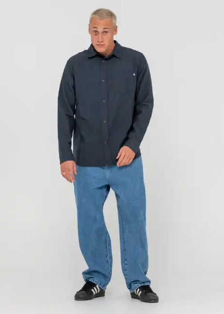 Rusty - Overtone Long Sleeve Linen Shirt (Navy Blue)