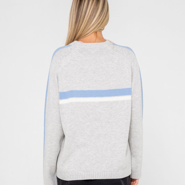 Rusty - White Lines Long Sleeve Crew Neck Knit (Grey Marle/Blue)