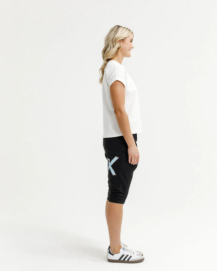 Home-Lee - 3/4 Apartment Pants (Black with Sapphire/Ivory X)