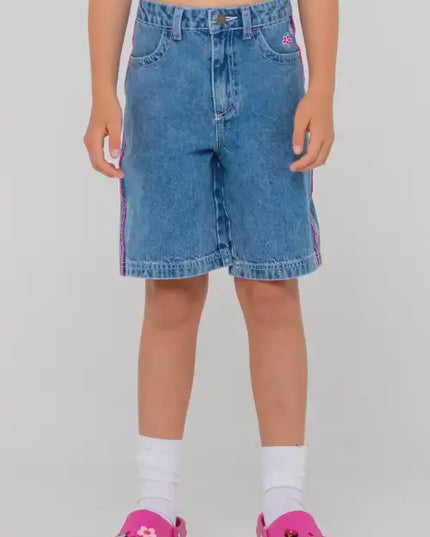 Rusty - Flip Girl Low Rise Wide Leg Denim Jort ( Sea Blue/Fuchsia)