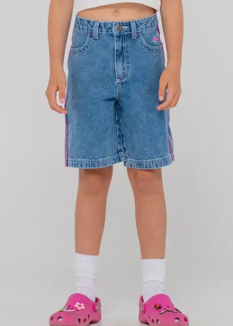 Rusty - Flip Girl Low Rise Wide Leg Denim Jort ( Sea Blue/Fuchsia)