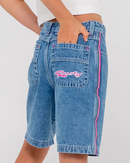 Rusty - Flip Girl Low Rise Wide Leg Denim Jort ( Sea Blue/Fuchsia)