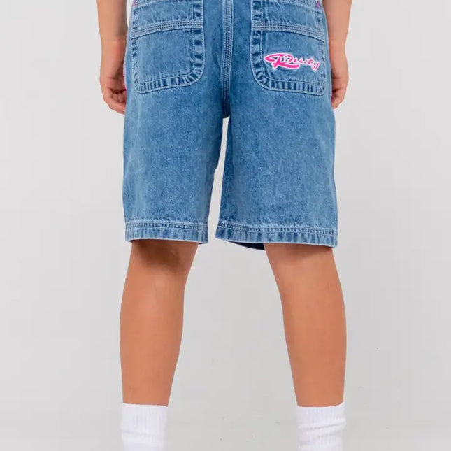 Rusty - Flip Girl Low Rise Wide Leg Denim Jort ( Sea Blue/Fuchsia)