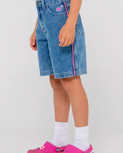 Rusty - Flip Girl Low Rise Wide Leg Denim Jort ( Sea Blue/Fuchsia)